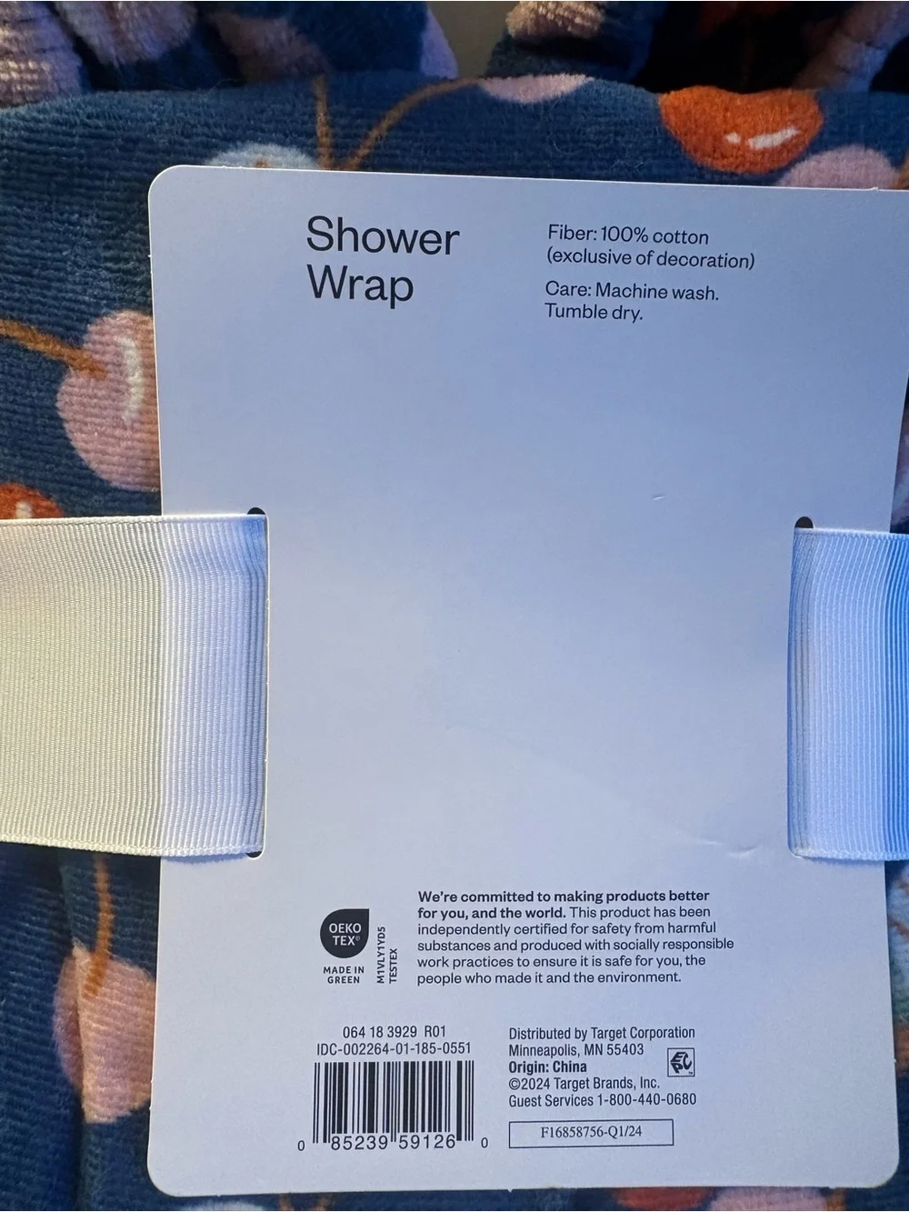 NWT Shower Towel Wrap with Pink and Orange Cherry Print